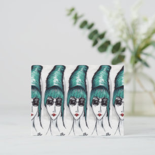 Postal Dibujo de arte pop de Madre Monstruo con panal de 