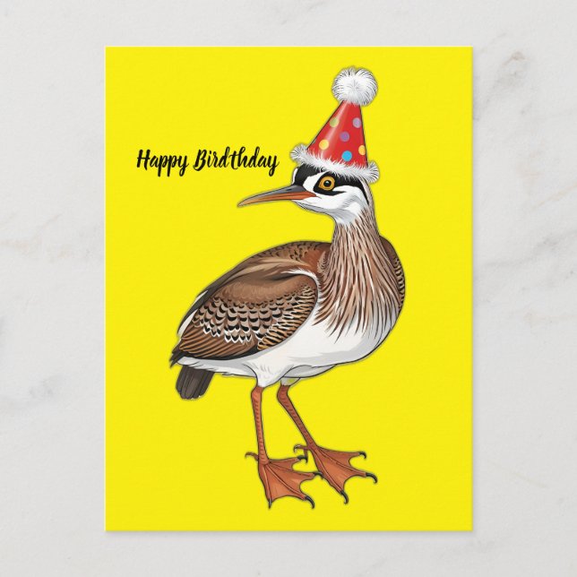 Postal Dibujo de avetoro americano con sombrero de cumple (Anverso)