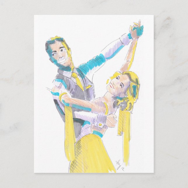 Postal Dibujo de bailarinas de salón de baile Waltz (Anverso)