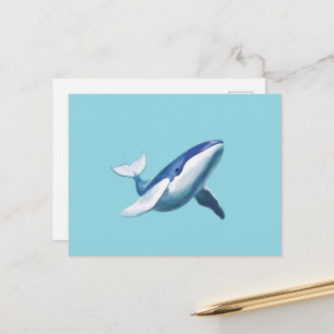 Postal Dibujo de ballena jorobada linda nadando