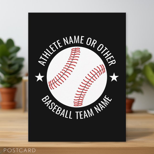 Postal Dibujo de béisbol con nombre de equipo y atleta mo (Custom Postcard)