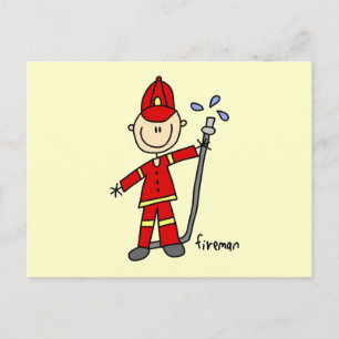 Postal Dibujo de bombero con palitos