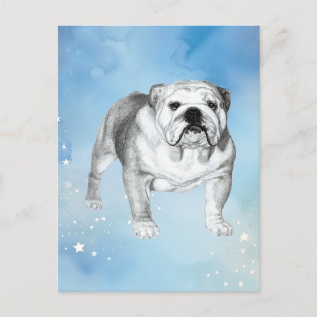 Postal Dibujo de Bulldog en inglés (Anverso)