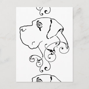 Postal Dibujo de cabeza de Gran Danés