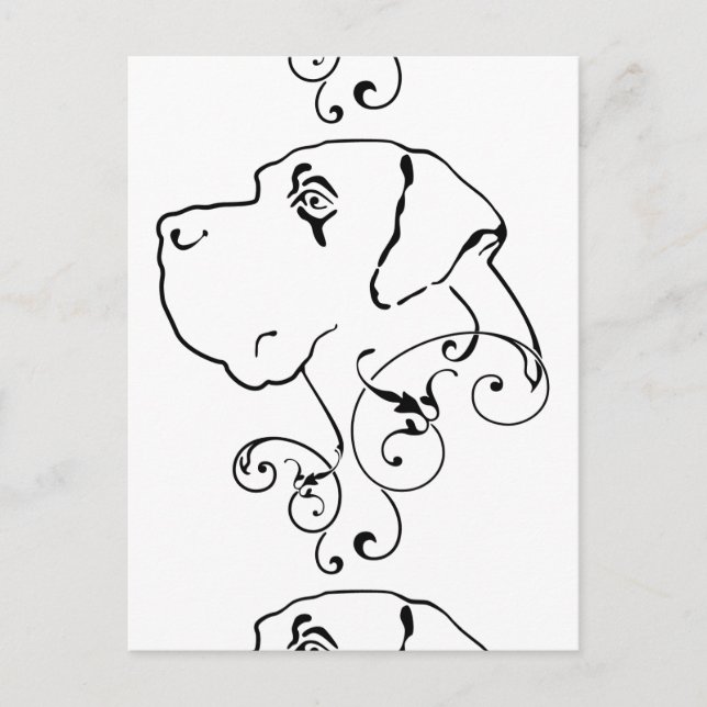 Postal Dibujo de cabeza de Gran Danés (Anverso)