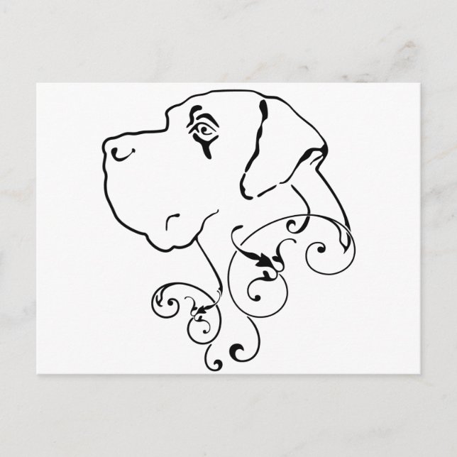 Postal Dibujo de cabeza de Gran Danés (Anverso)
