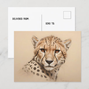 Postal Dibujo de cabeza de guepardo cumpleaños