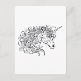Postal Dibujo de cabeza de unicornio pequeño