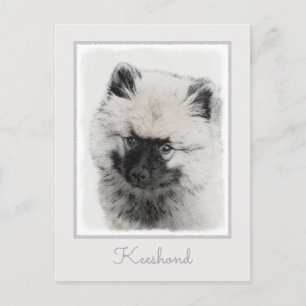 Postal Dibujo de cachorros de Keeshond - Arte de perros o