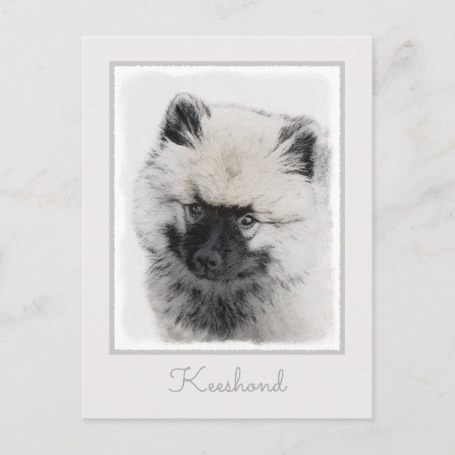 Postal Dibujo de cachorros de Keeshond - Arte de perros o (Anverso)