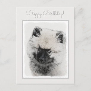 Postal Dibujo de cachorros de Keeshond - Arte de perros o
