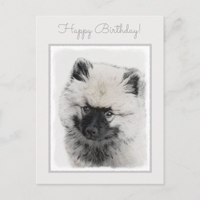 Postal Dibujo de cachorros de Keeshond - Arte de perros o (Anverso)
