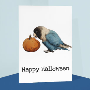 Postal Dibujo de calabaza de Halloween Lovebird
