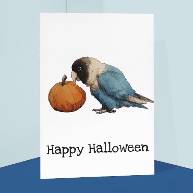 Postal Dibujo de calabaza de Halloween Lovebird (Subido por el creador)
