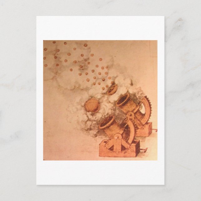 Postal Dibujo de cañones por Leonardo Da VInci (Anverso)