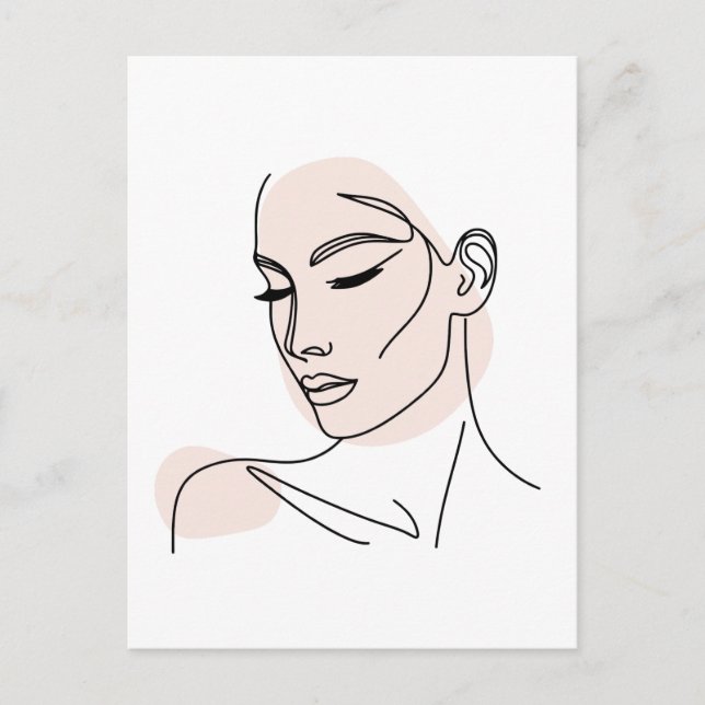 Postal Dibujo de cara de una mujer de línea nº2 (Anverso)