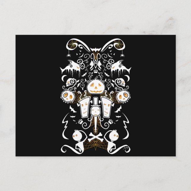 Postal Dibujo de collage de Halloween (Anverso)