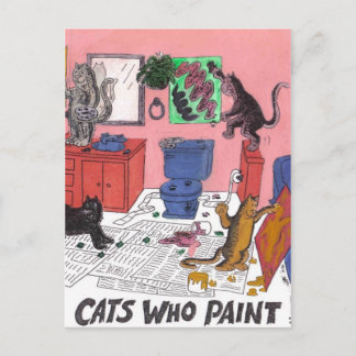 Postal Dibujo de color humorístico de gatos domésticos qu