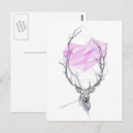 Postal Dibujo de corazón geométrico de venado y rosa Arte