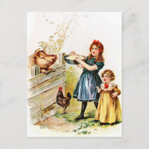 Postal Dibujo de cosecha: alimentando el cerdo