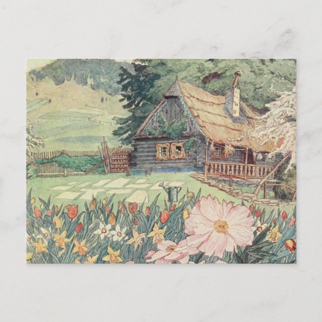 Postal Dibujo de cosecha: Pequeña casa de campo de montañ (Anverso)