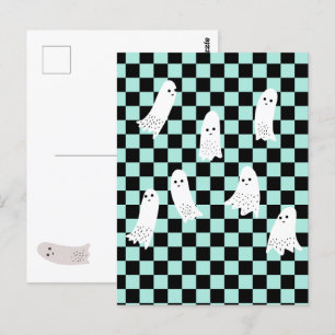 Postal Dibujo de cuadros de Halloween de fantasmas aterra