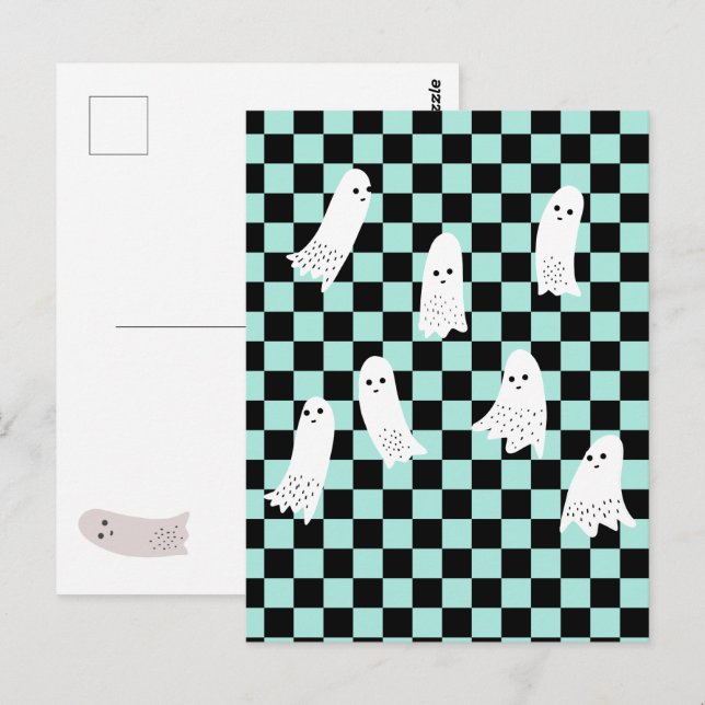 Postal Dibujo de cuadros de Halloween de fantasmas aterra (Anverso / Reverso)