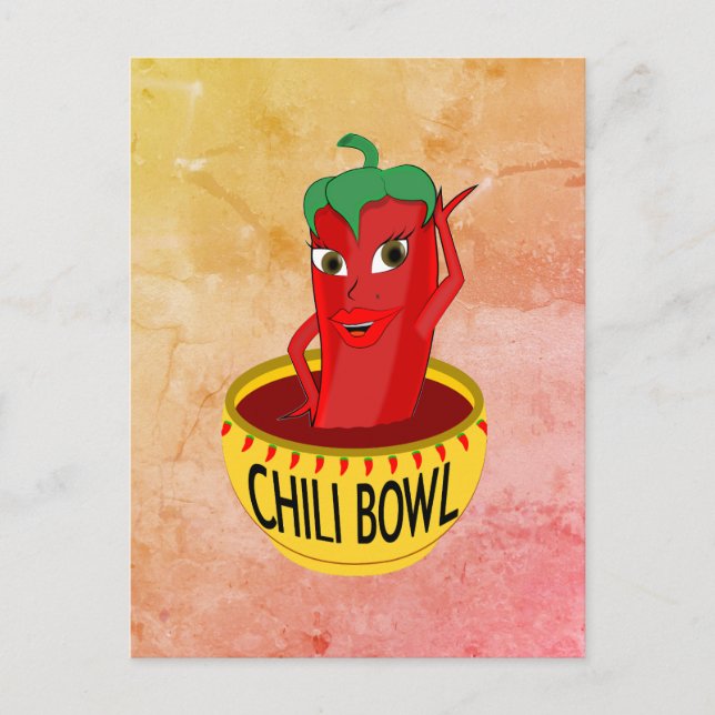 Postal Dibujo de dibujos animados de tazón de chili (Anverso)
