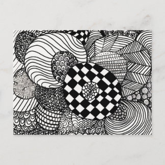 Postal Dibujo de Doodle Zen blanco y negro