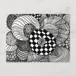Postal Dibujo de Doodle Zen blanco y negro