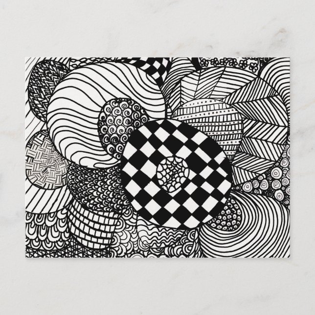 Postal Dibujo de Doodle Zen blanco y negro (Anverso)