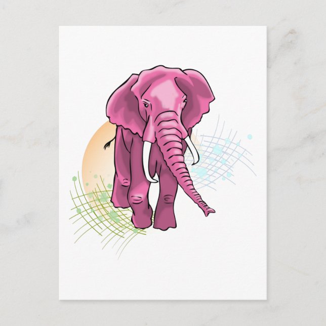 Postal Dibujo de Elefante Rosa - Vector de atardecer (Anverso)