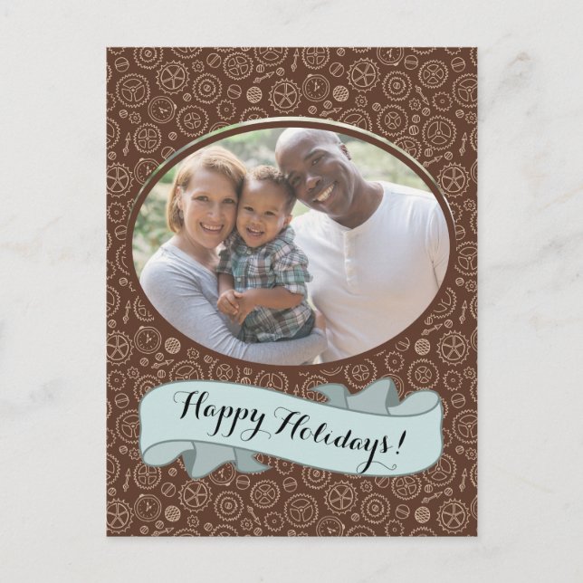 Postal Dibujo de engranajes marrones y blancos de Steampu (Anverso)