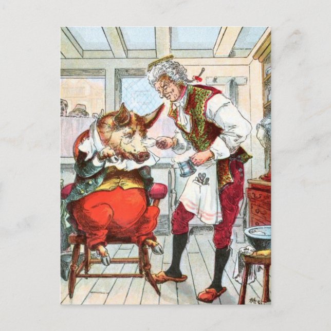 Postal Dibujo de época: Barber Shave a Pig (Anverso)