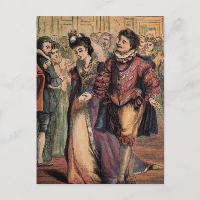 Postal Dibujo de época: Cenicienta y el príncipe (Anverso)