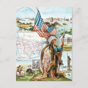 Postal Dibujo de época: Collage de Estados Unidos