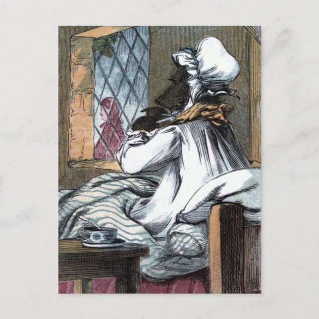 Postal Dibujo de época: El lobo en la ropa de la abuela (Anverso)