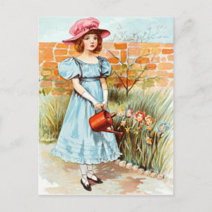 Postal Dibujo de época: Jardín de flores de Mary