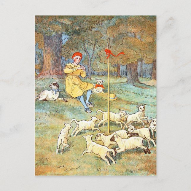 Postal Dibujo de época: Jóven Pastor con sus lambres (Anverso)