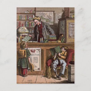 Postal Dibujo de época: La librería de antigüedades