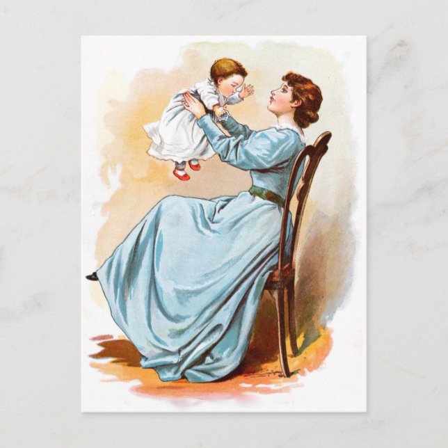 Postal Dibujo de época: Madre con niña (Anverso)