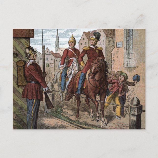 Postal Dibujo de época: soldados de camisas rojas (Anverso)