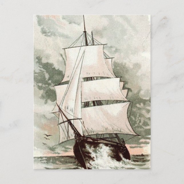 Postal Dibujo de época: Tres barcos con tripulación (Anverso)