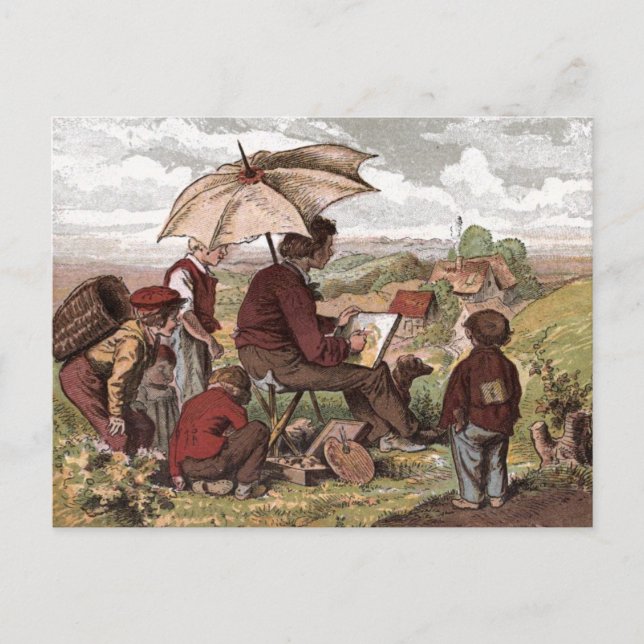 Postal Dibujo de época: un artista simple (Anverso)