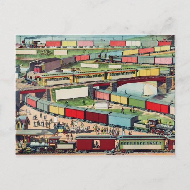 Postal Dibujo de estación de trenes de época (Anverso)