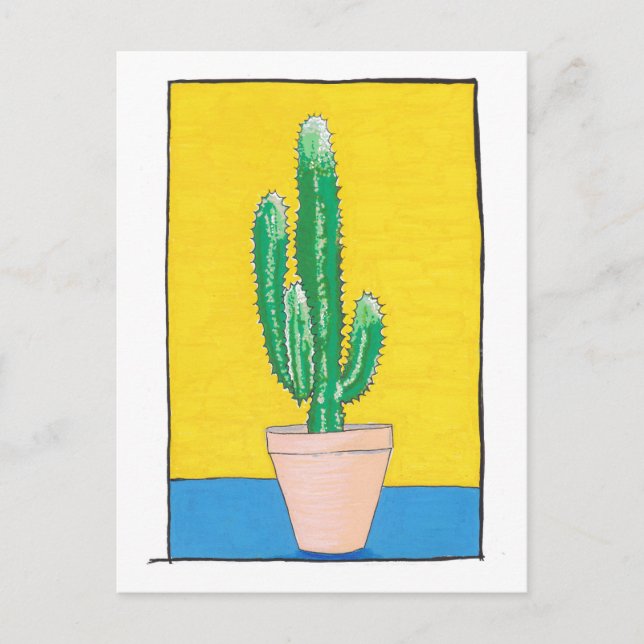 Postal Dibujo de Euphorbia Cactus, arte de medios simple, (Anverso)