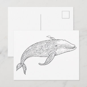 Postal Dibujo de garabato de ballena.