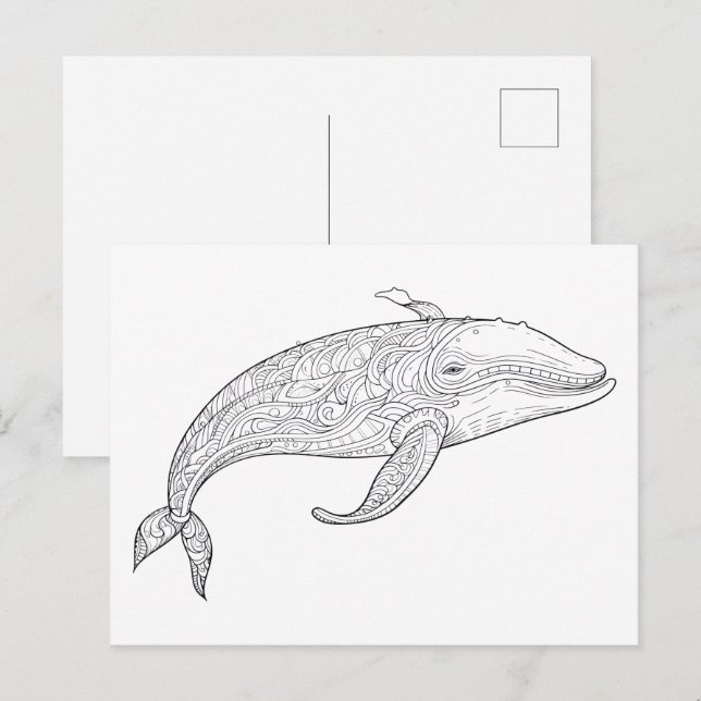 Postal Dibujo de garabato de ballena. (Anverso / Reverso)