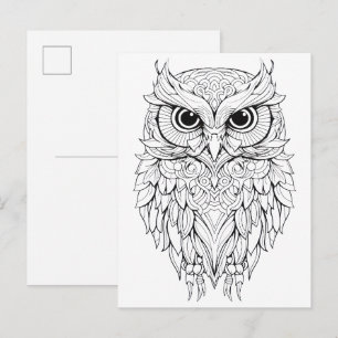 Postal Dibujo de garabato de búho. 