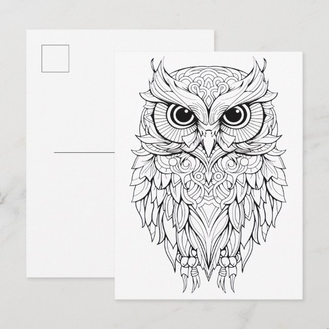 Postal Dibujo de garabato de búho.  (Anverso / Reverso)